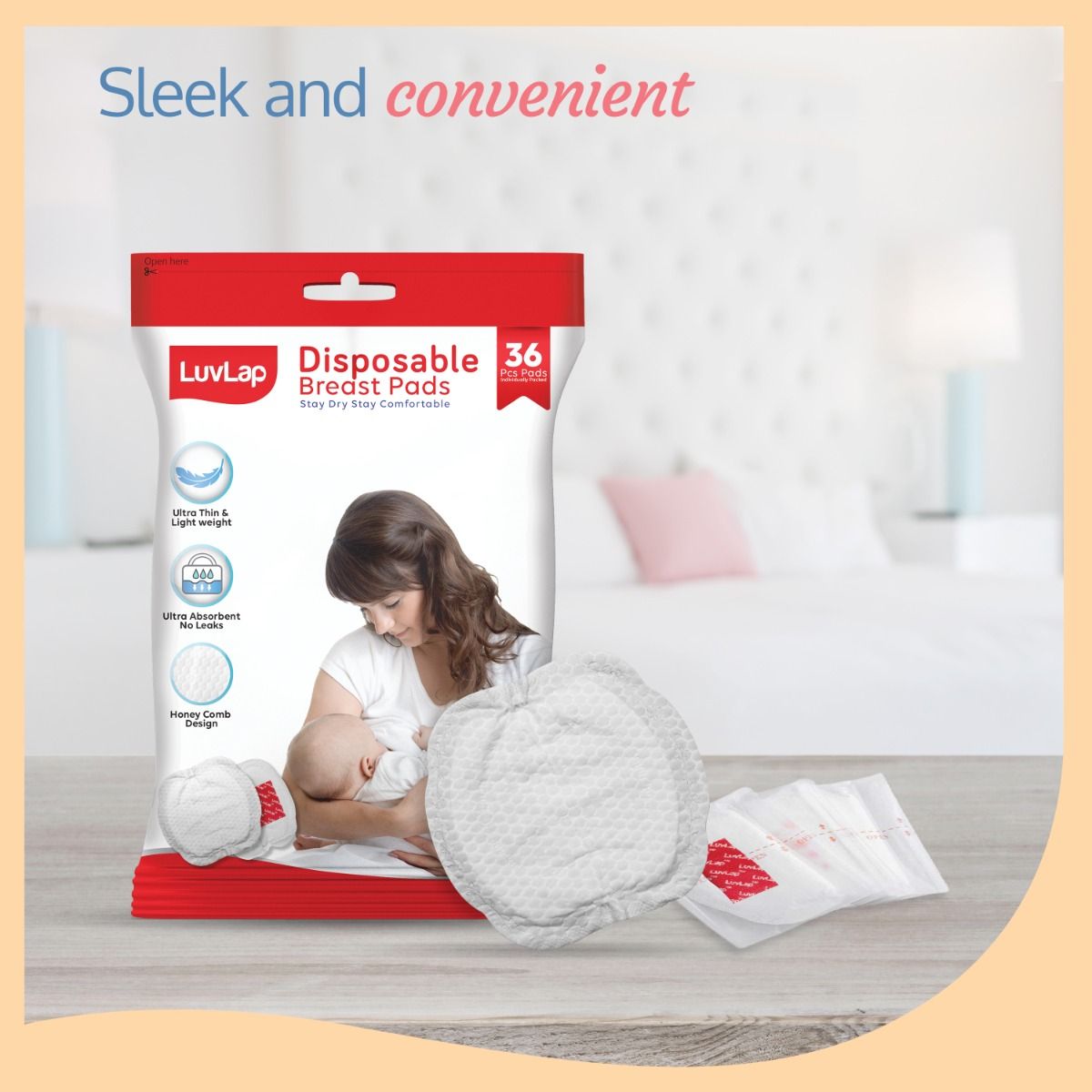 Ultra Thin Honeycomb Disposable Breast Pads, 36 pcs