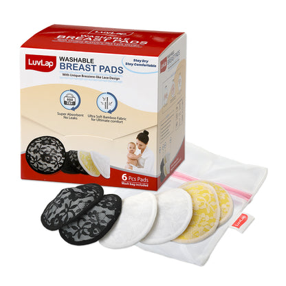 Natural Bamboo Washable Nursing Breast Pads with Lace, 6Pc