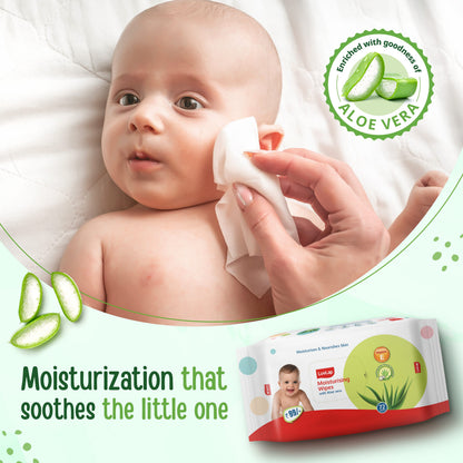 Moisturising Wet Wipes Without Lid for Baby Skin, Enriched with Aloe Vera, Vitamin E & Chamomile Extract, pH Balanced, Dermatologically Safe, Paraben & Sulphate Free, 72 Wipes, Pack of 4