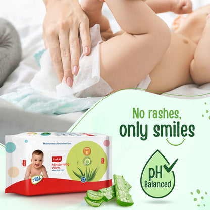 Moisturising Wet Wipes Without Lid for Baby Skin, Enriched with Aloe Vera, Vitamin E & Chamomile Extract, pH Balanced, Dermatologically Safe, Paraben & Sulphate Free, 72 Wipes, Pack of 4