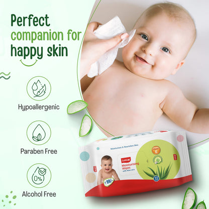 LuvLap Moisturising Wet Wipes without Lid For Baby Skin, Enriched with Aloe Vera, Vitamin E & Chamomile Extract, pH Balanced, Dermatologically Safe, Paraben & Sulphate Free, 72 Wipes, pack of 3