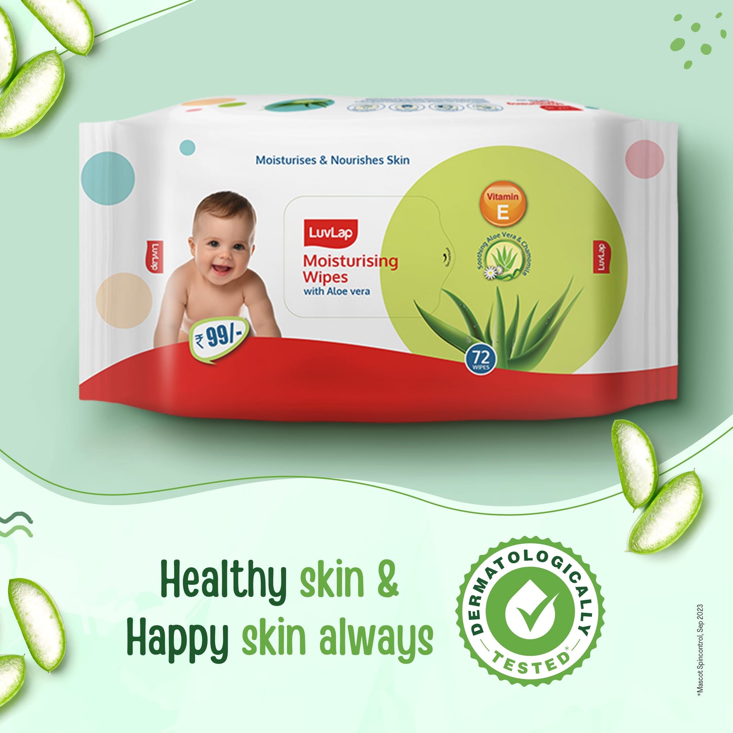 LuvLap Moisturising Wet Wipes without Lid For Baby Skin, Enriched with Aloe Vera, Vitamin E & Chamomile Extract, pH Balanced, Dermatologically Safe, Paraben & Sulphate Free, 72 Wipes, pack of 3