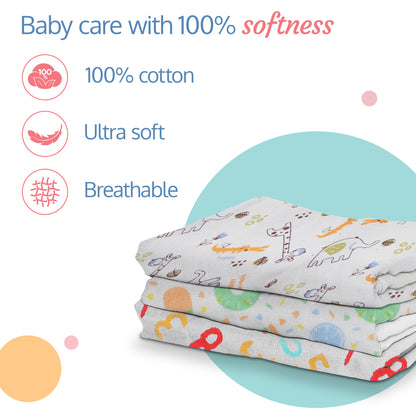 Premium Baby Washcloths, 7 Pcs, Alphabets Print