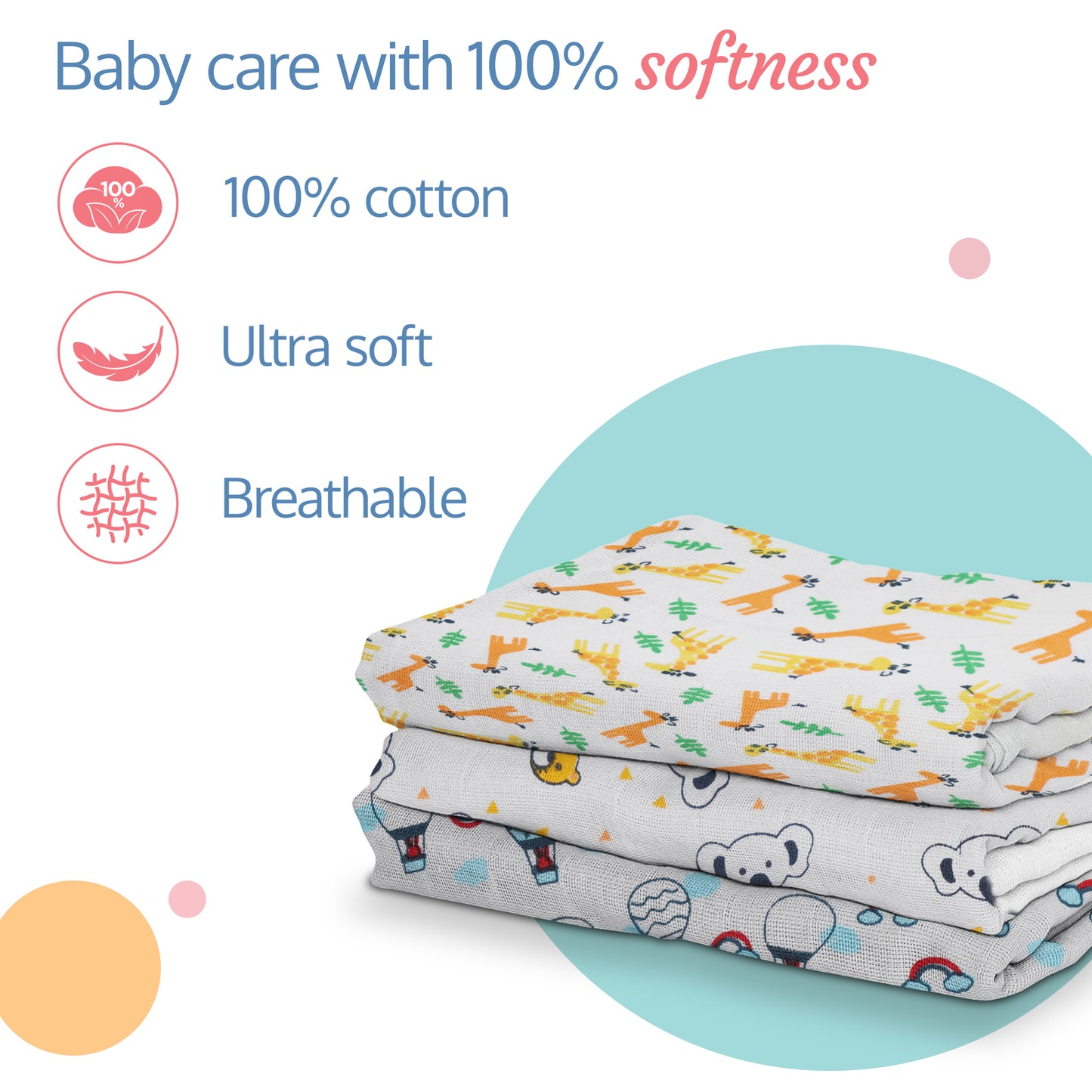 Premium Baby Washcloths, 7 Pcs, Cherry Print