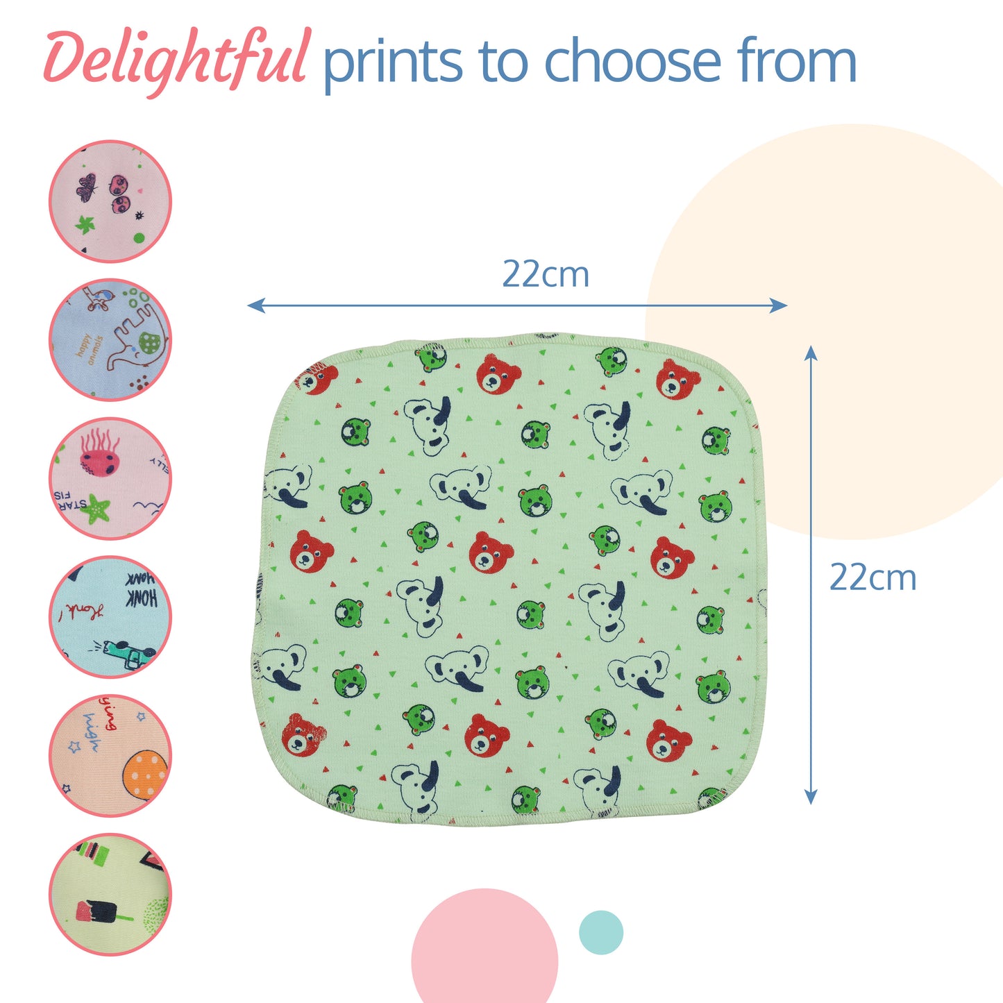Premium Baby Washcloths, 7 Pcs, Starfish Print