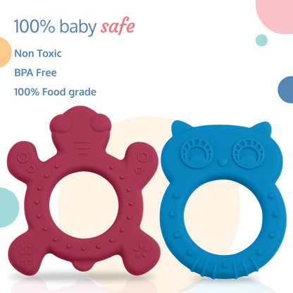 Baby Silicone Teether for teething gums, Dual Pack(Blue & Rubine Red)