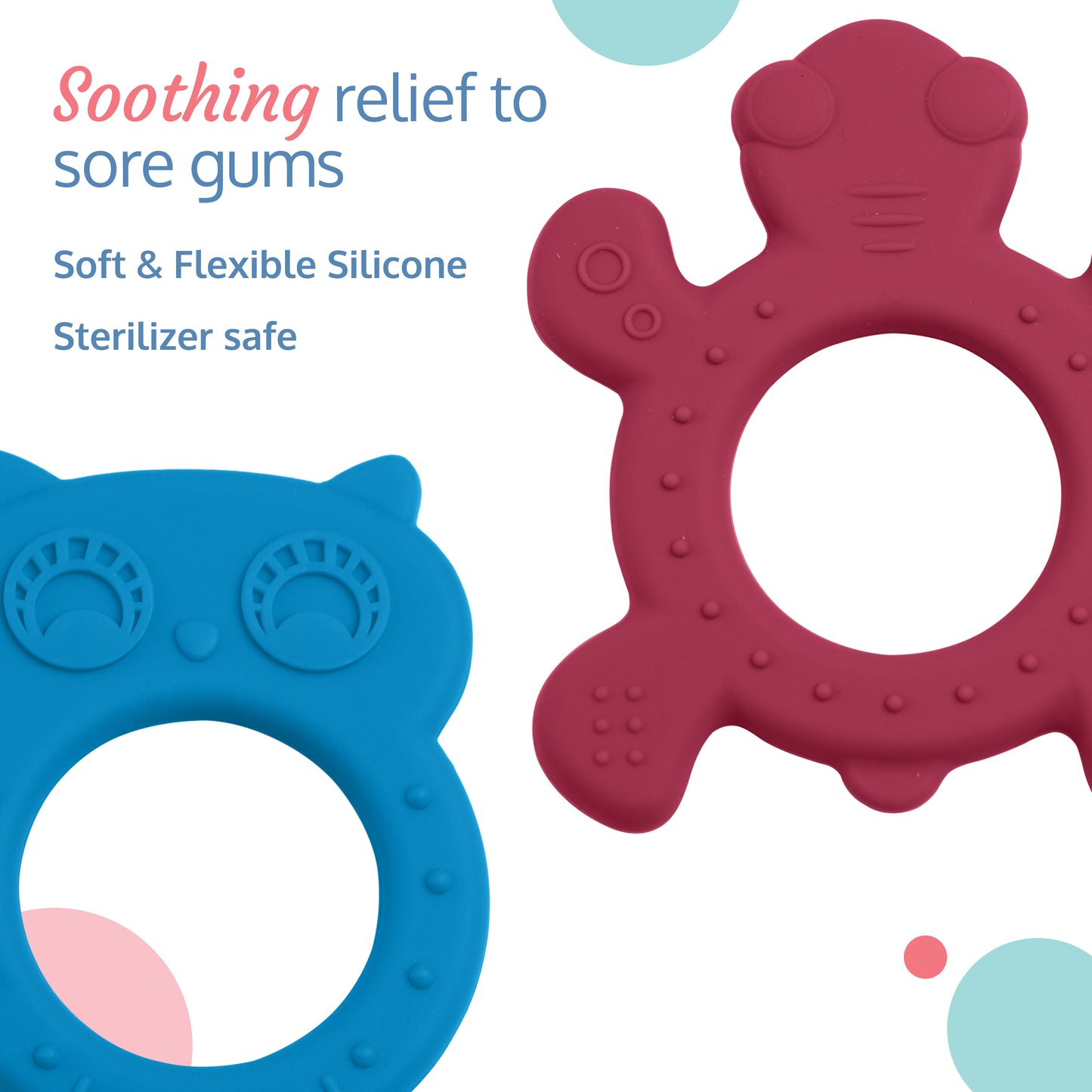 Baby Silicone Teether for teething gums, Dual Pack(Blue & Rubine Red)