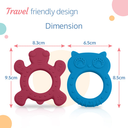 Baby Silicone Teether for teething gums, Dual Pack(Blue & Rubine Red)