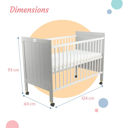 Cot C-75 Wooden Baby Cot (Grey, White)