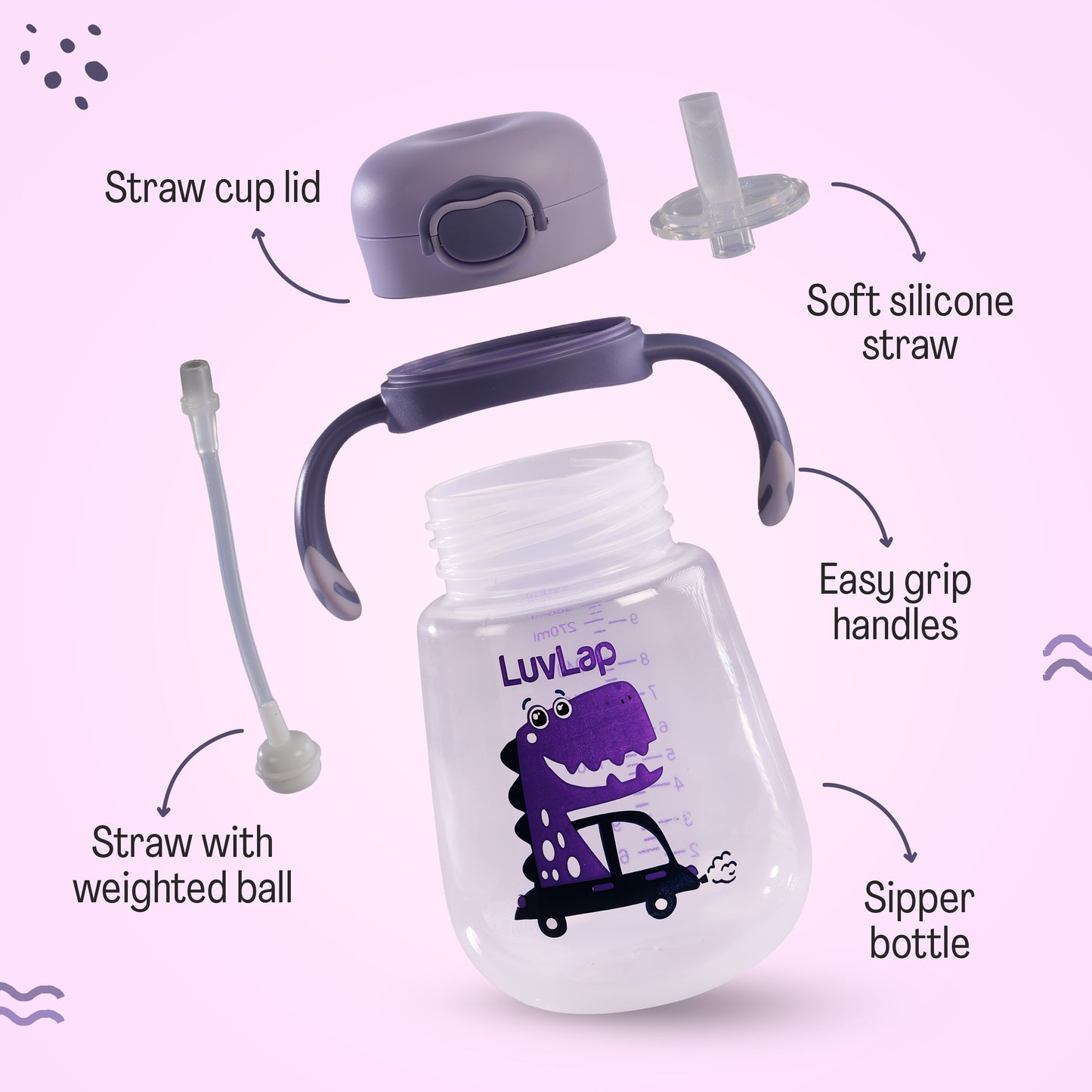 Baby Bite Resistant Soft Straw Sipper 300 ml, Purple