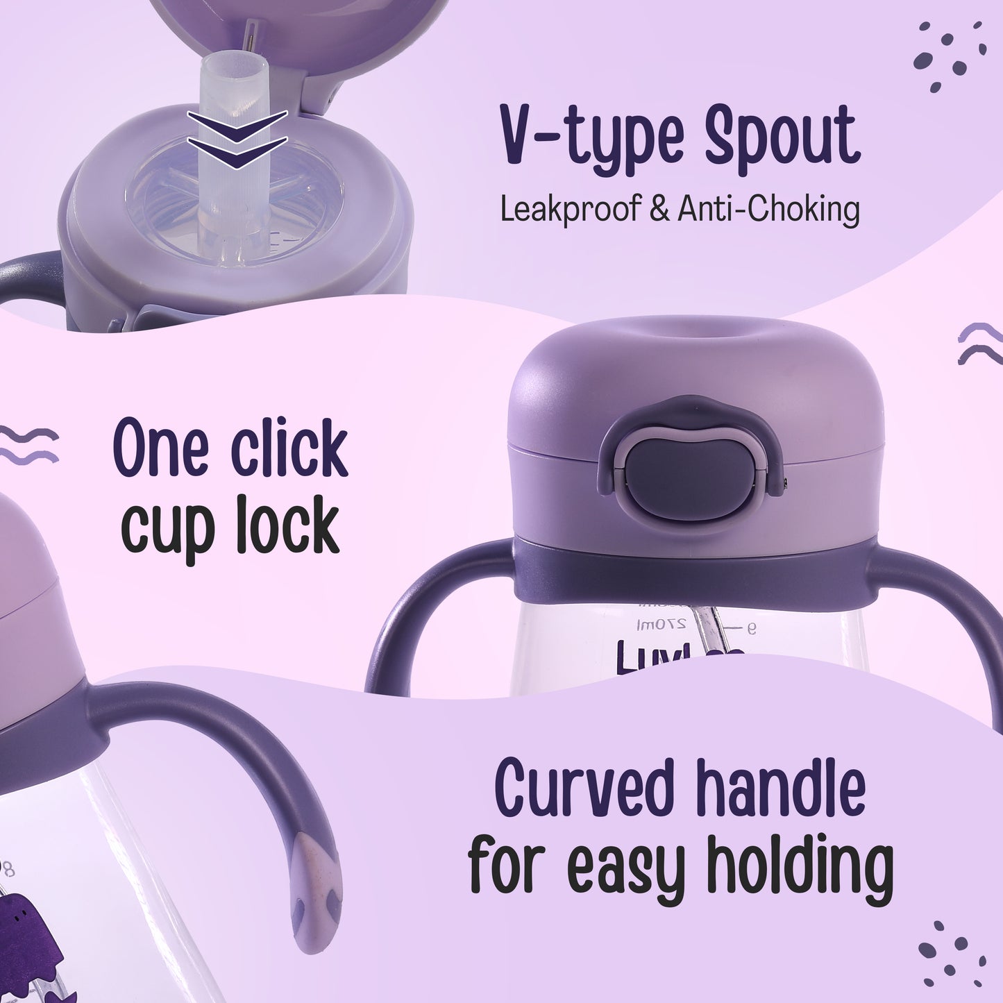 Baby Bite Resistant Soft Straw Sipper 300 ml, Purple