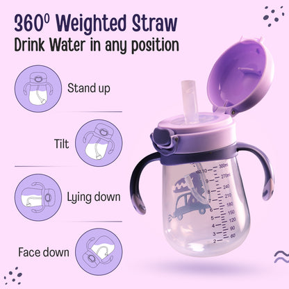 Baby Bite Resistant Soft Straw Sipper 300 ml, Purple
