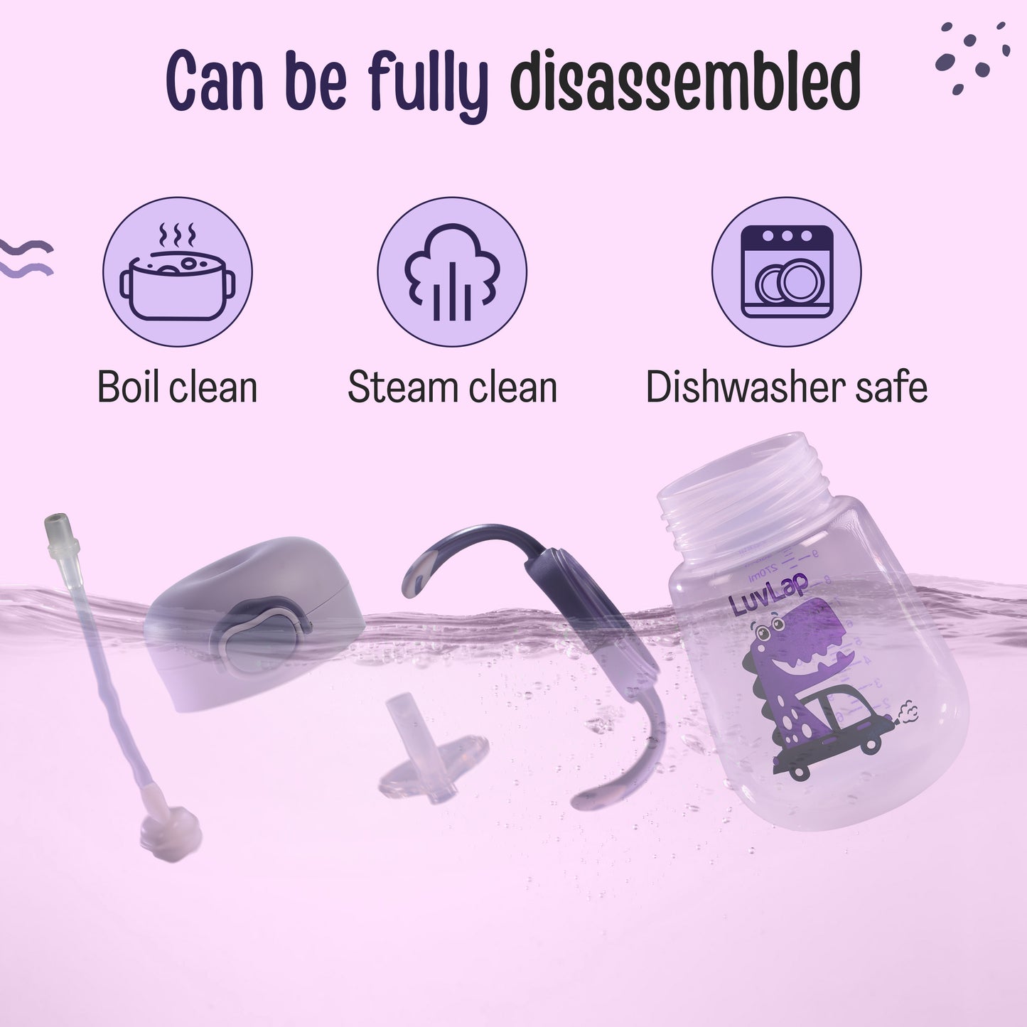 Baby Bite Resistant Soft Straw Sipper 300 ml, Purple