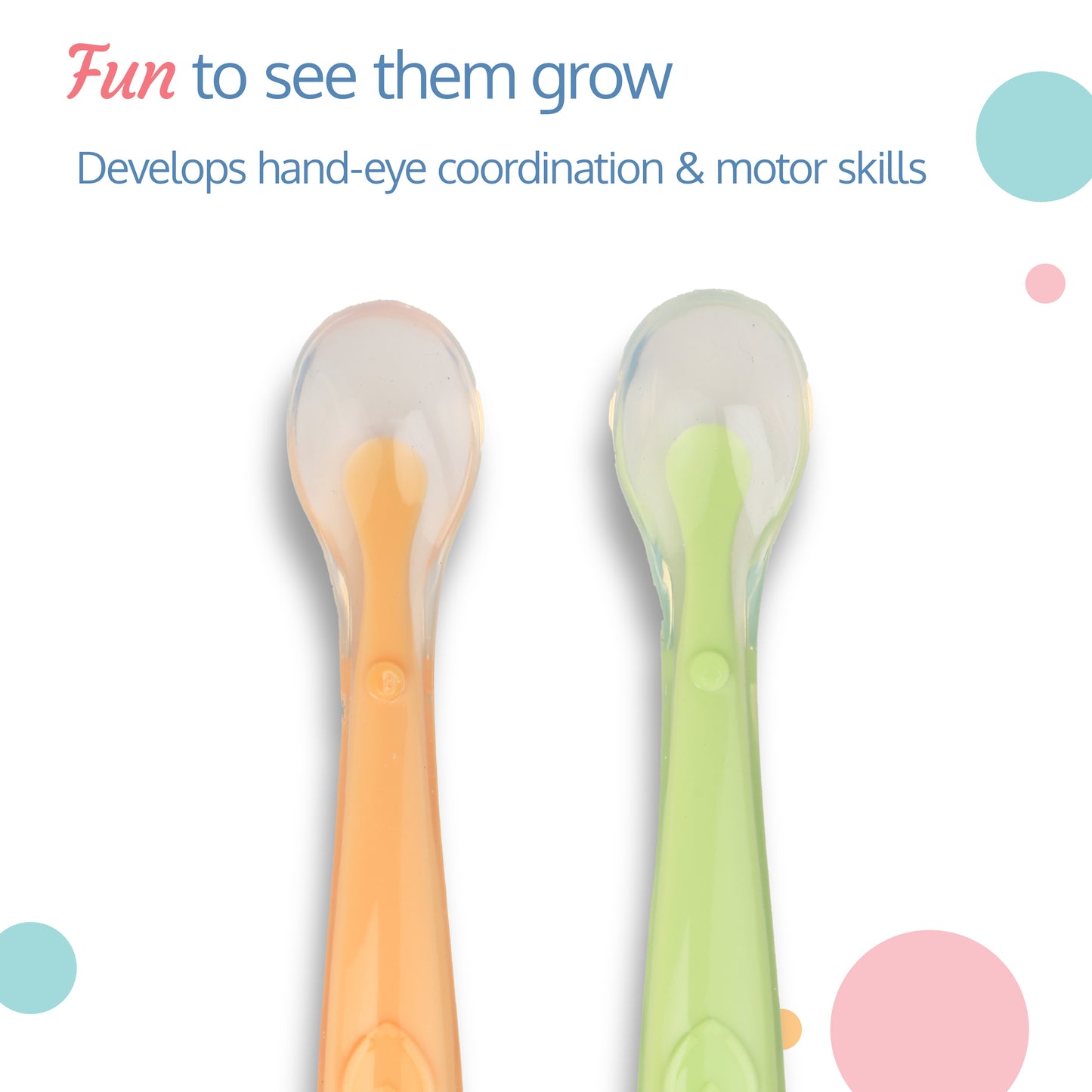 Silicone Baby Self Feeding Spoon with Ultra Soft Tip 4 M+, Green & Pink