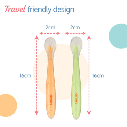 Silicone Baby Self Feeding Spoon with Ultra Soft Tip 4 M+, Green & Pink