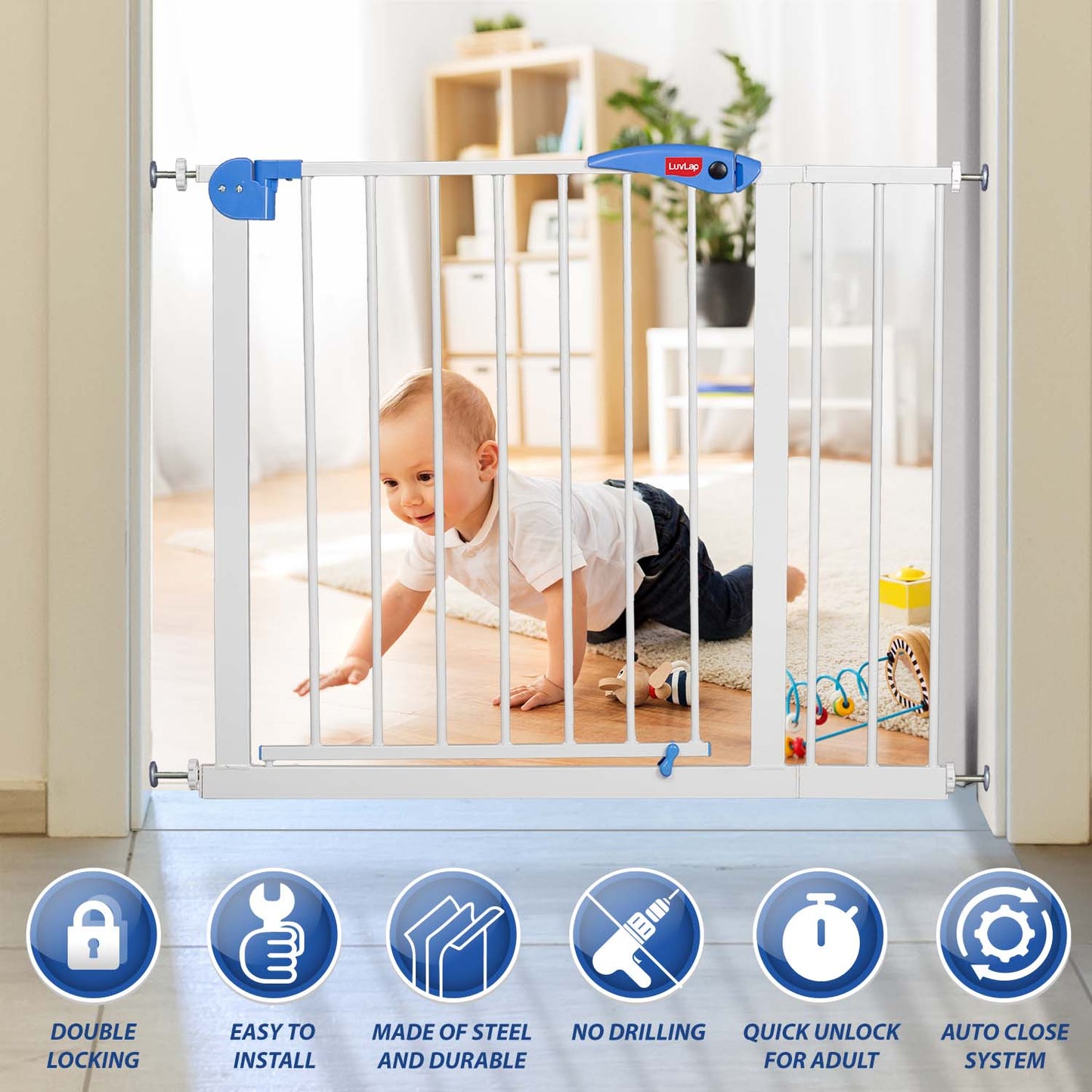 Indoor Baby Safety Gate Size 95 to 105 cm Wide, White
