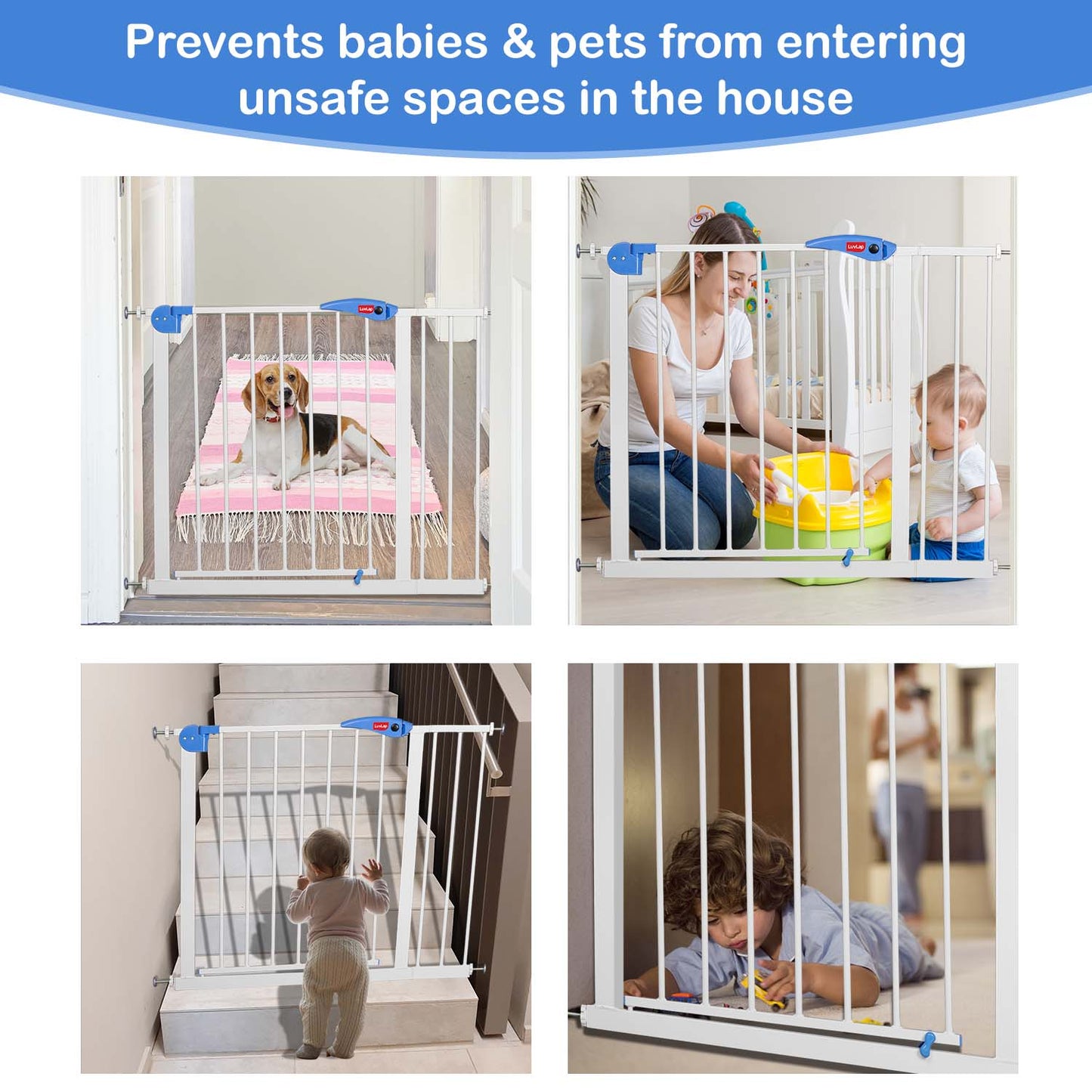 Indoor Baby Safety Gate Size 95 to 105 cm Wide, White