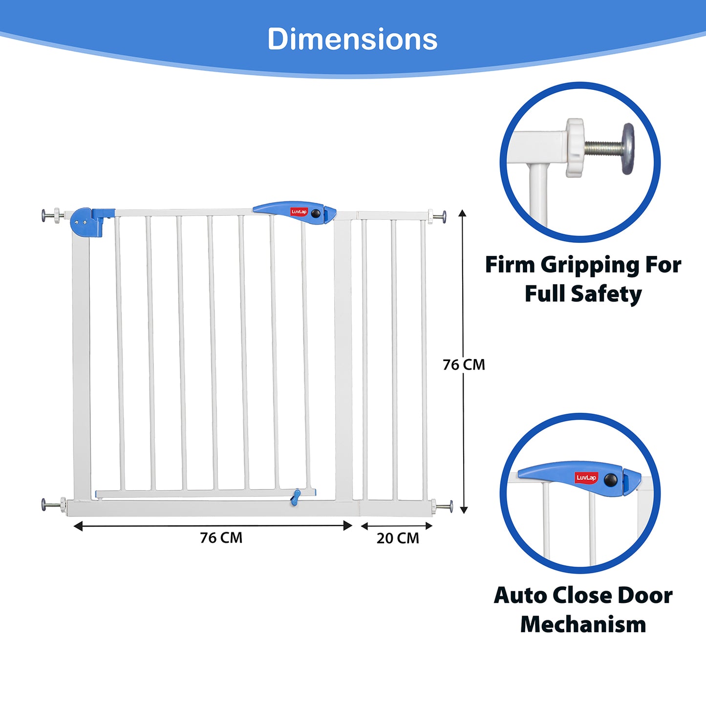 Indoor Baby Safety Gate Size 95 to 105 cm Wide, White