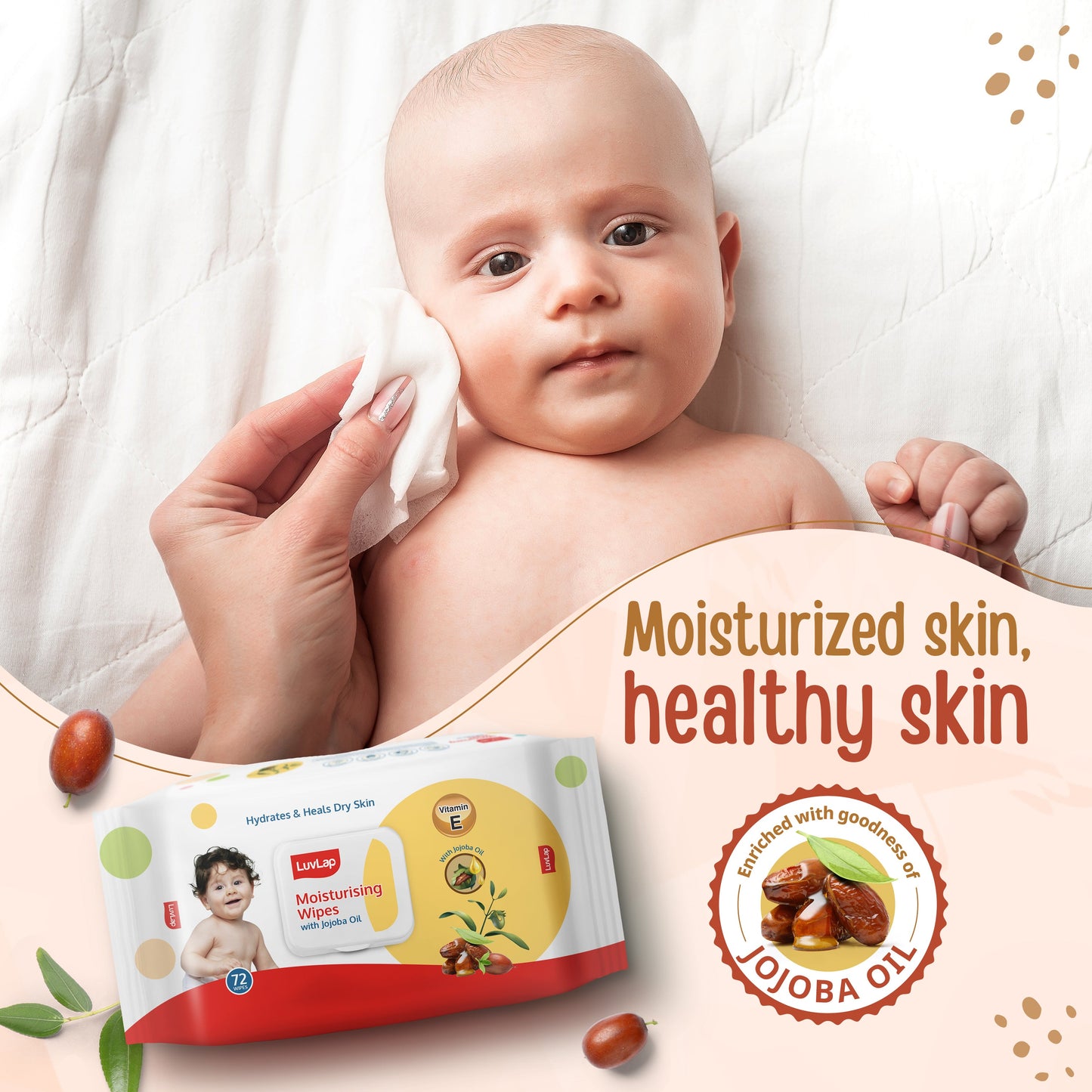 Paraben Free Moisturizing Baby Wipes with Jojoba Oil (72 Wipes/Pack, Pack of 3, Buy 2 Get 1 Free)