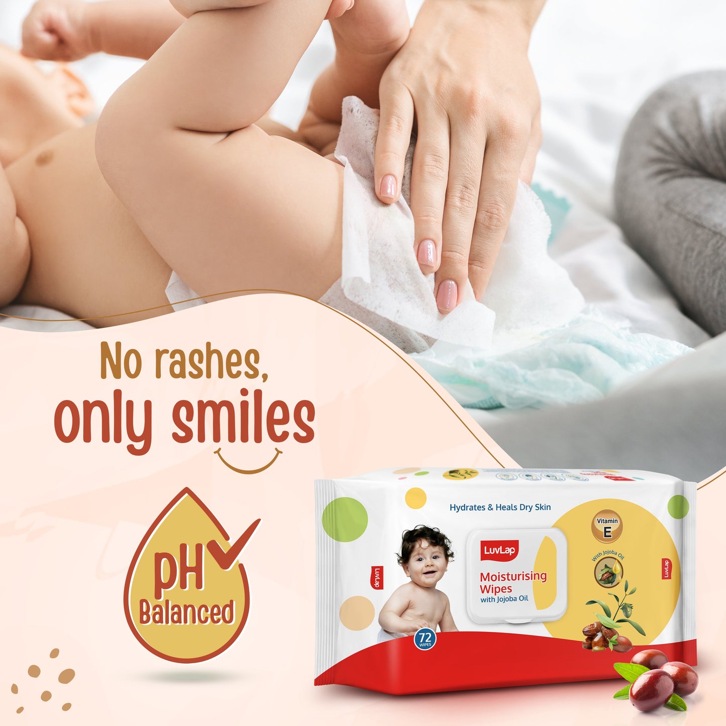 Paraben Free Moisturizing Baby Wipes with Jojoba Oil (72 Wipes/Pack, Pack of 3, Buy 2 Get 1 Free)