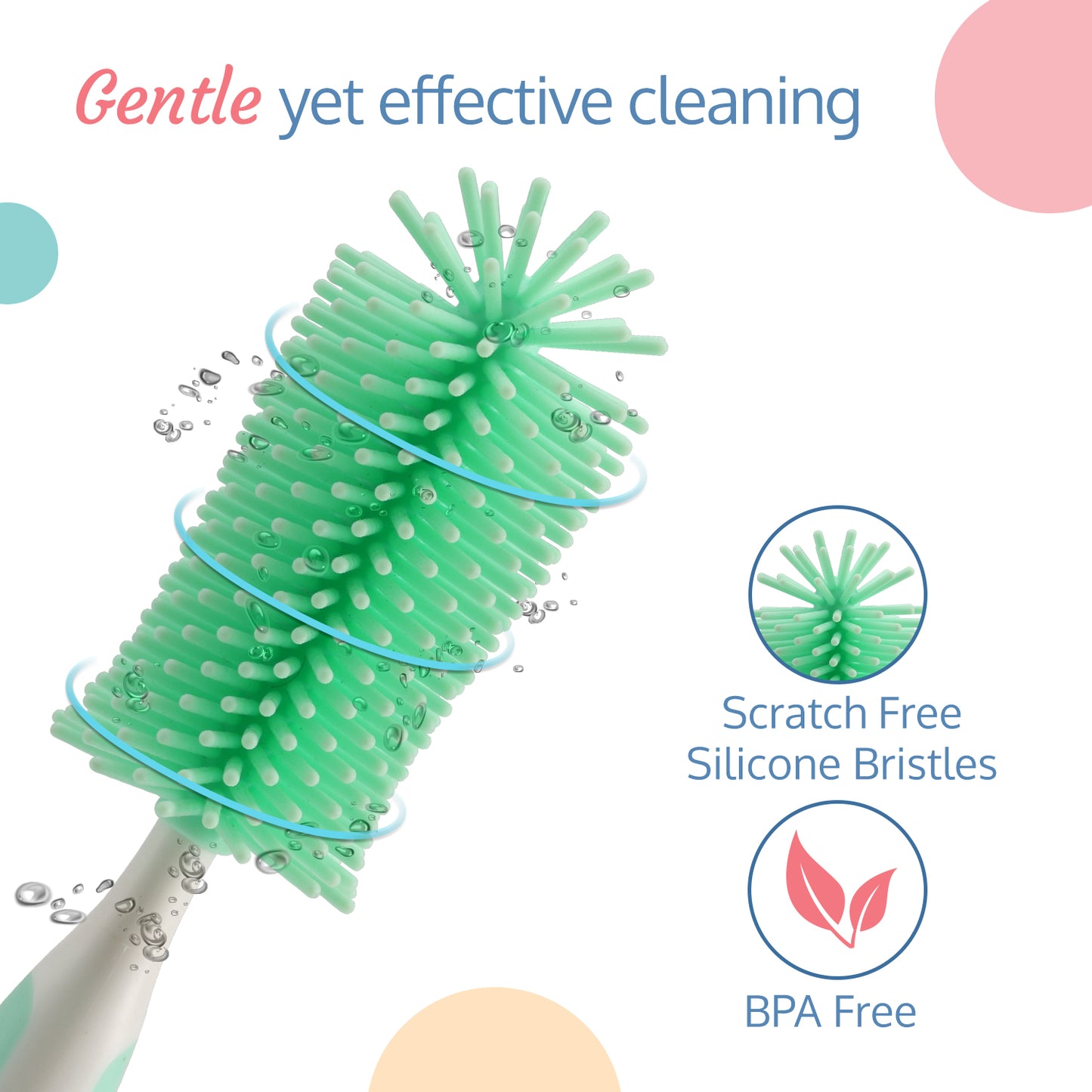 2 - in -1 Silicone Bristle bottle cleaning brush, Green