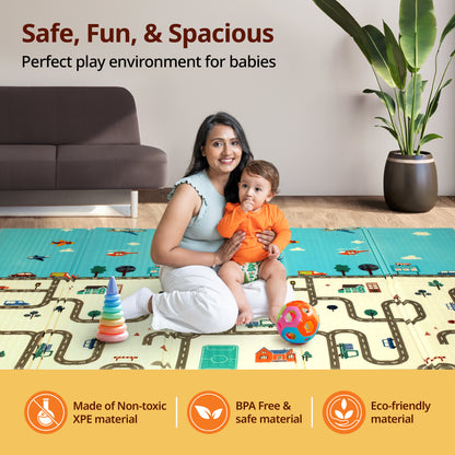 Cityscape Double Sided Water Proof Baby Floor Mat, Multicolor, Reversible Floor mats for Kids, Baby mats for Floor, Crawling Baby, Extra Large Size, 6'5" x 4'10" (195.5cmx147cm), 0.8cm Thick