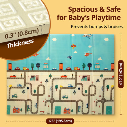 Cityscape Double Sided Water Proof Baby Floor Mat, Multicolor, Reversible Floor mats for Kids, Baby mats for Floor, Crawling Baby, Extra Large Size, 6'5" x 4'10" (195.5cmx147cm), 0.8cm Thick