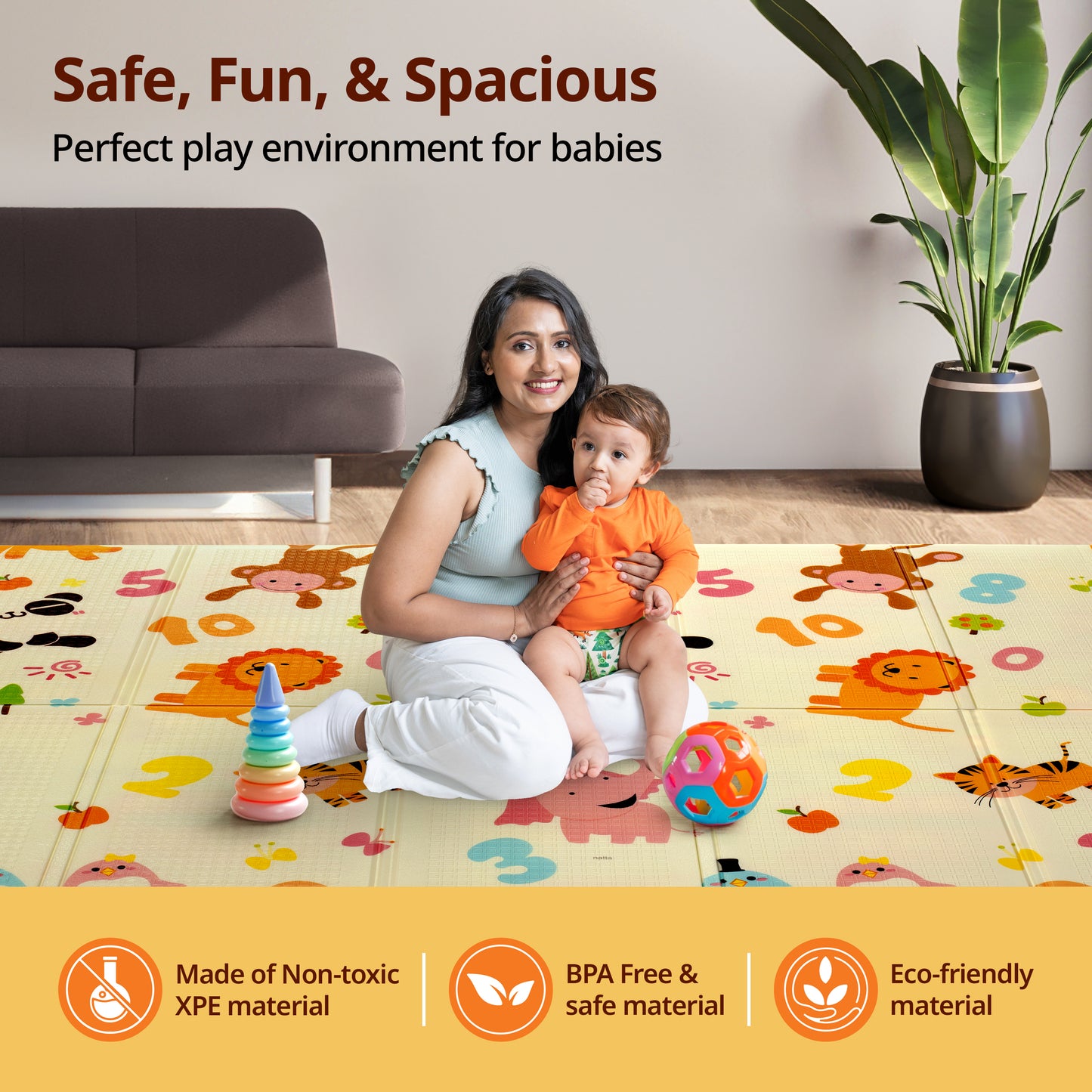 Jungle Time Double Sided Water Proof Baby Floor Mat, Multicolor, Reversible Floor mats for Kids, Baby mats for Floor, Crawling Baby, Extra Large Size, 6'5" x 4'10" (195.5cmx147cm), 0.8cm Thick