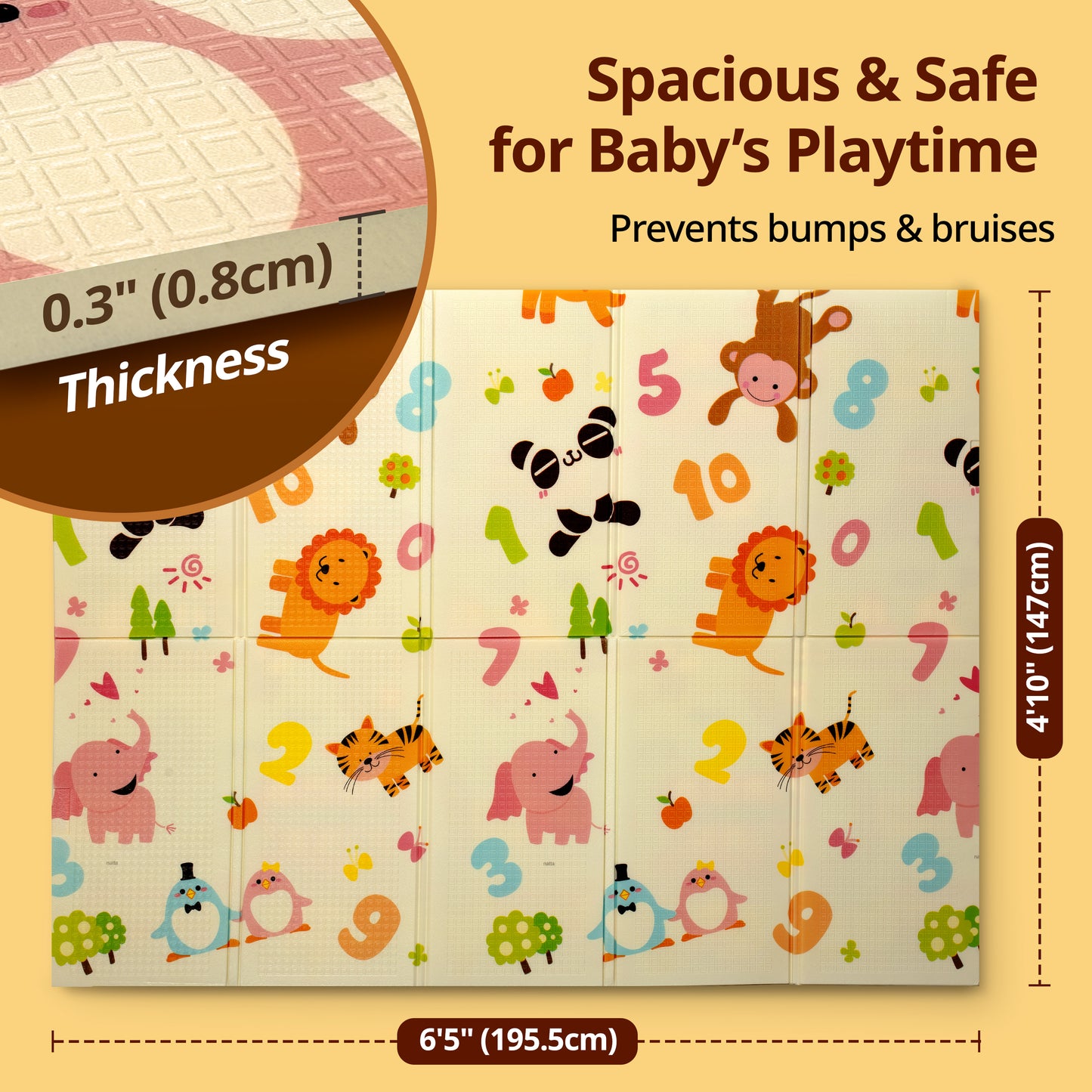 Jungle Time Double Sided Water Proof Baby Floor Mat, Multicolor, Reversible Floor mats for Kids, Baby mats for Floor, Crawling Baby, Extra Large Size, 6'5" x 4'10" (195.5cmx147cm), 0.8cm Thick