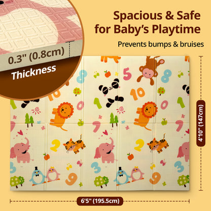 Jungle Time Double Sided Water Proof Baby Floor Mat, Multicolor, Reversible Floor mats for Kids, Baby mats for Floor, Crawling Baby, Extra Large Size, 6'5" x 4'10" (195.5cmx147cm), 0.8cm Thick