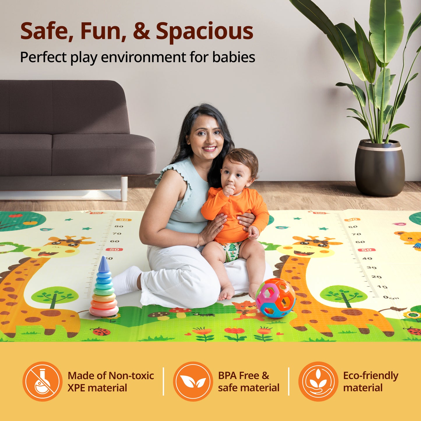 Number Zoo Double Sided Water Proof Baby Play Mat, Multicolor, Reversible Floor mats for Kids, Baby mats for Floor, Crawling Baby, Extra Large Size, 6'5" x 4'10" (195.5cmx147cm), 0.8cm Thick