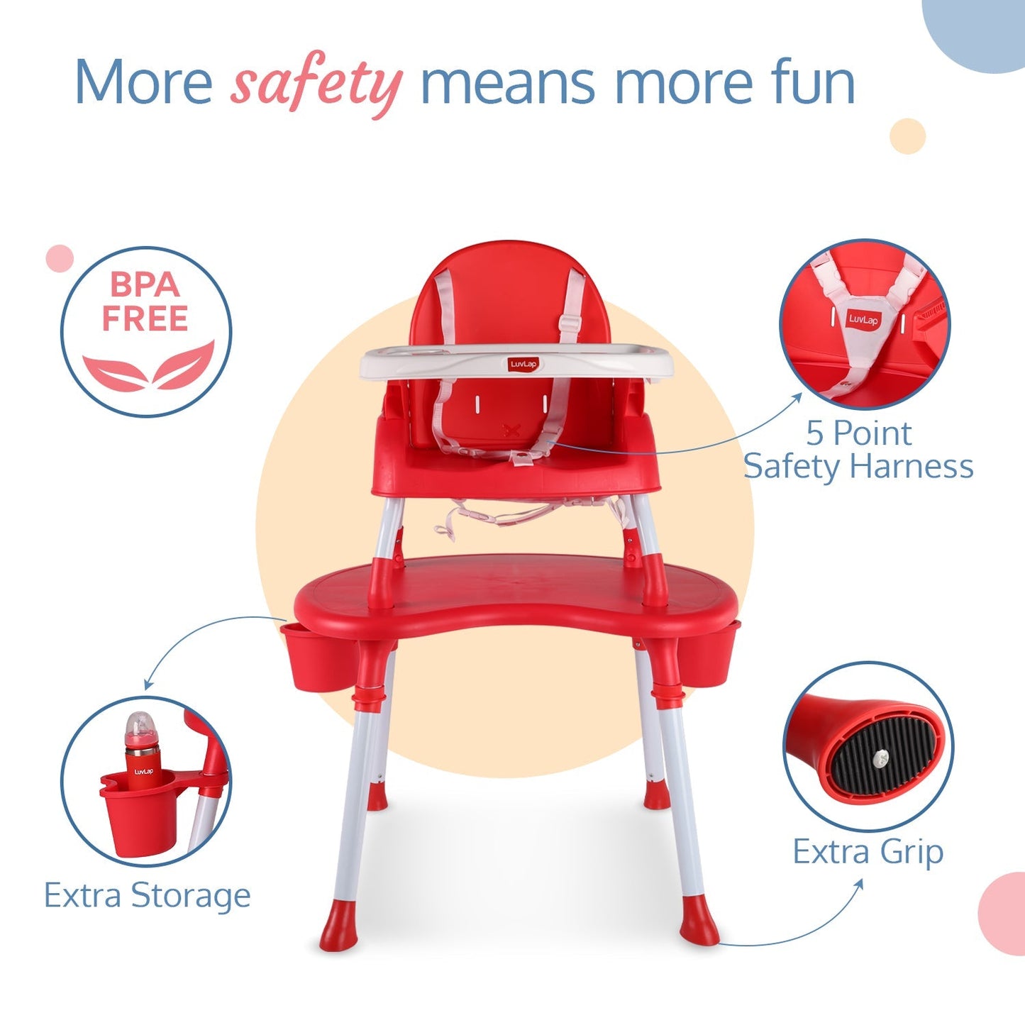 4 In 1 Convertible Baby High Chair , Red