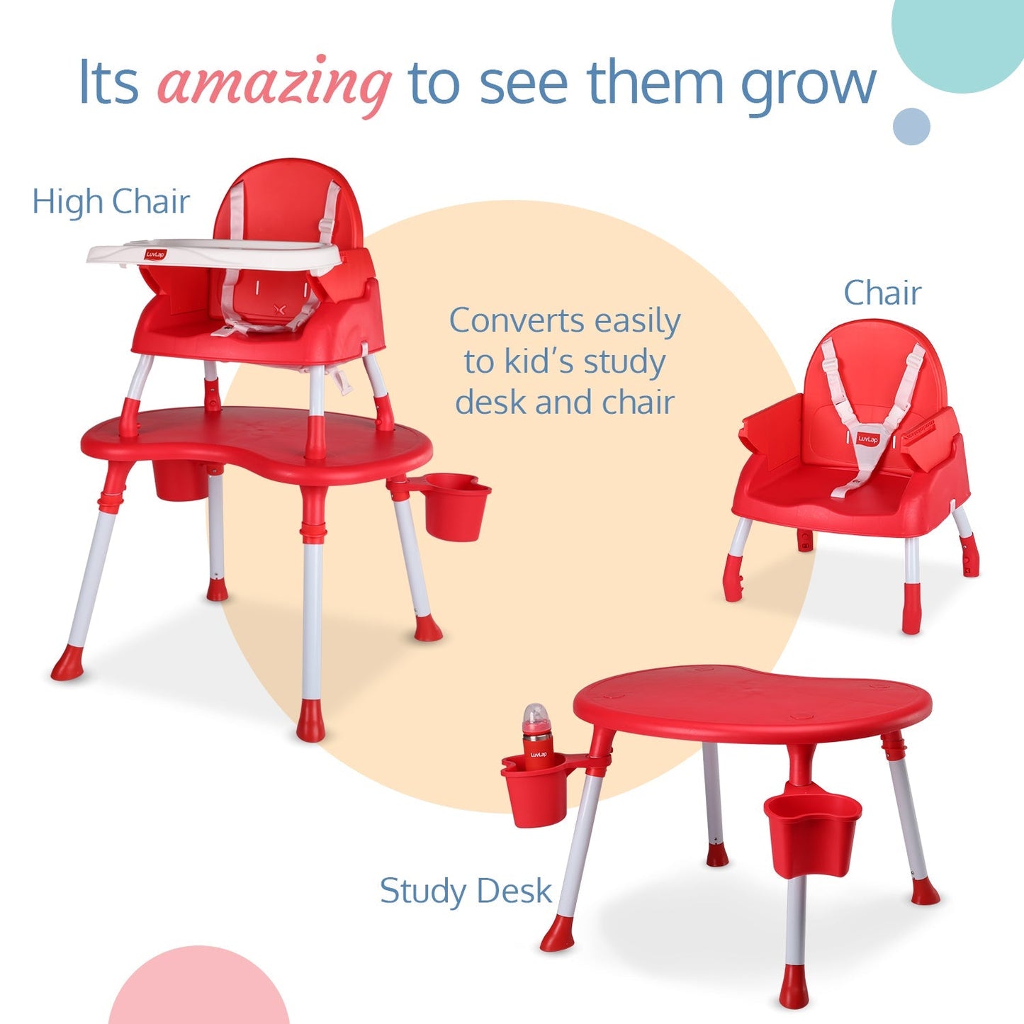 4 In 1 Convertible Baby High Chair , Red