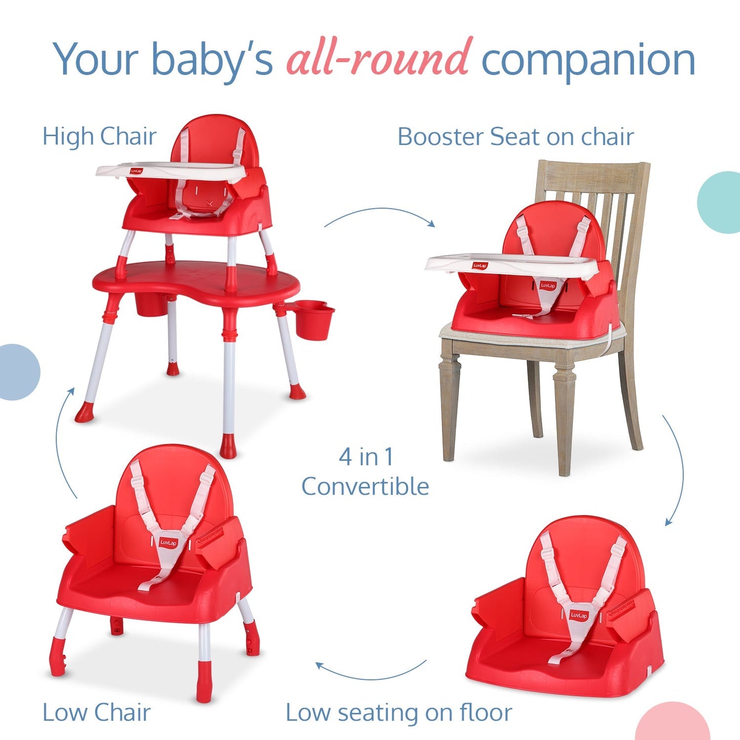 4 In 1 Convertible Baby High Chair , Red