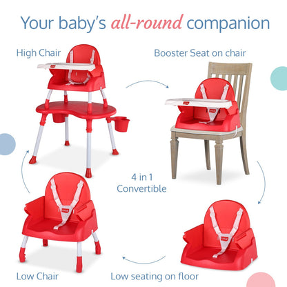 4 In 1 Convertible Baby High Chair , Red