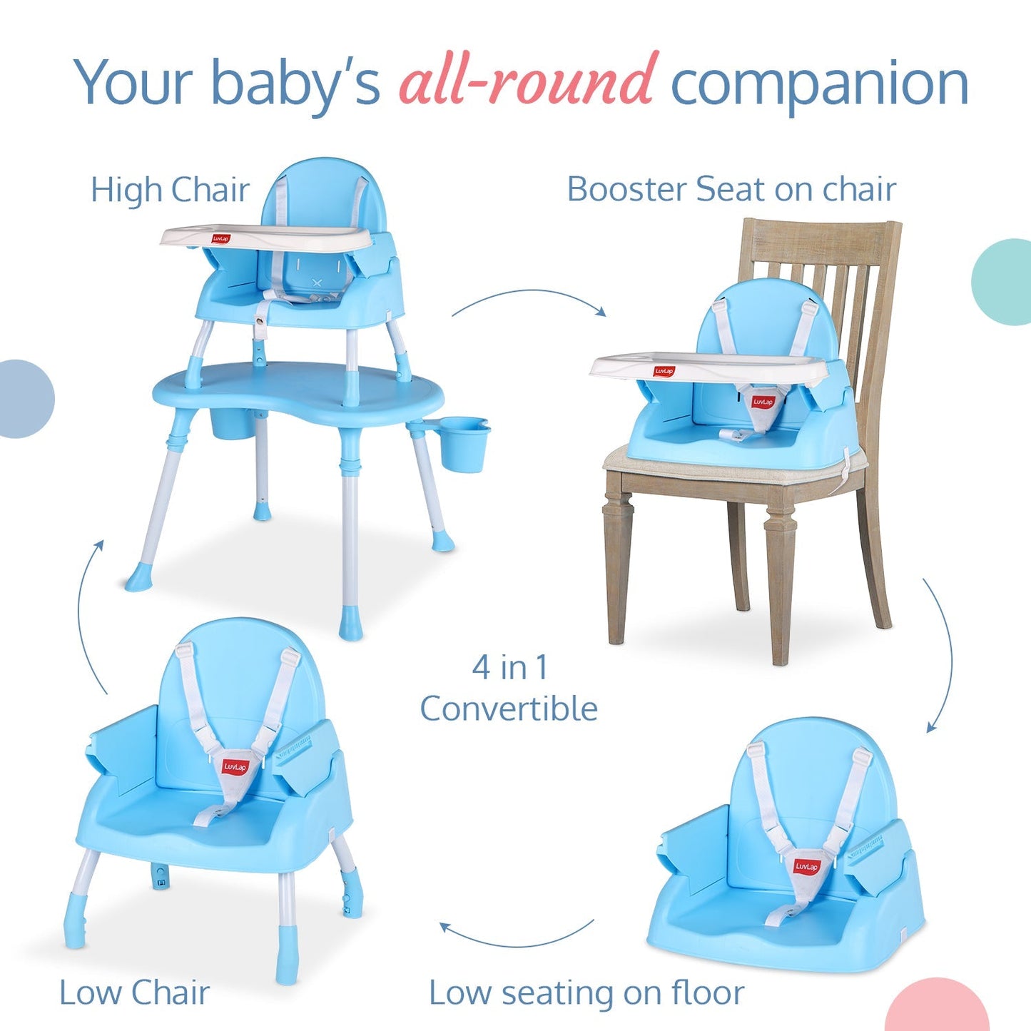 4 in 1 Convertible Baby High Chair, Blue