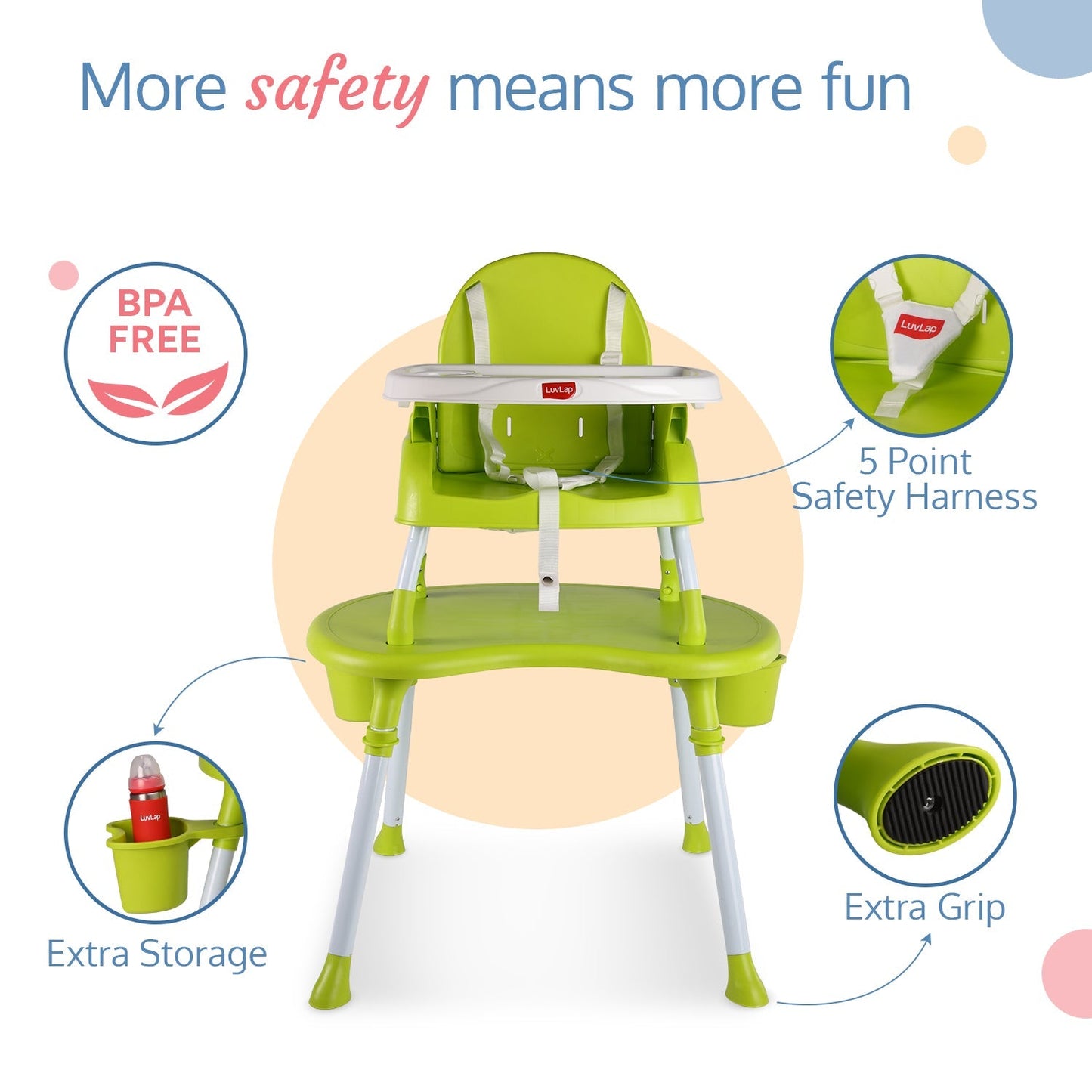 4 In 1 Convertible Baby High Chair , Green