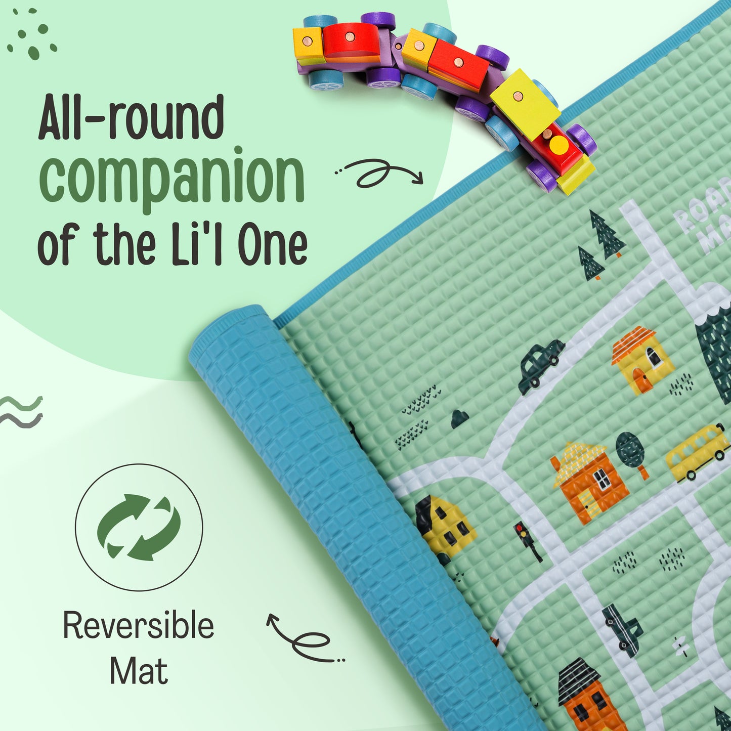 Air-Filled Waterproof Multi-Functional Baby rubber mat for Floor - Cityscape, Baby Crawling mat, Floor mat for Kids, Bed Protector, Foldable, Lightweight & Big Size 90cmx60cm, Non Toxic, Non Slip