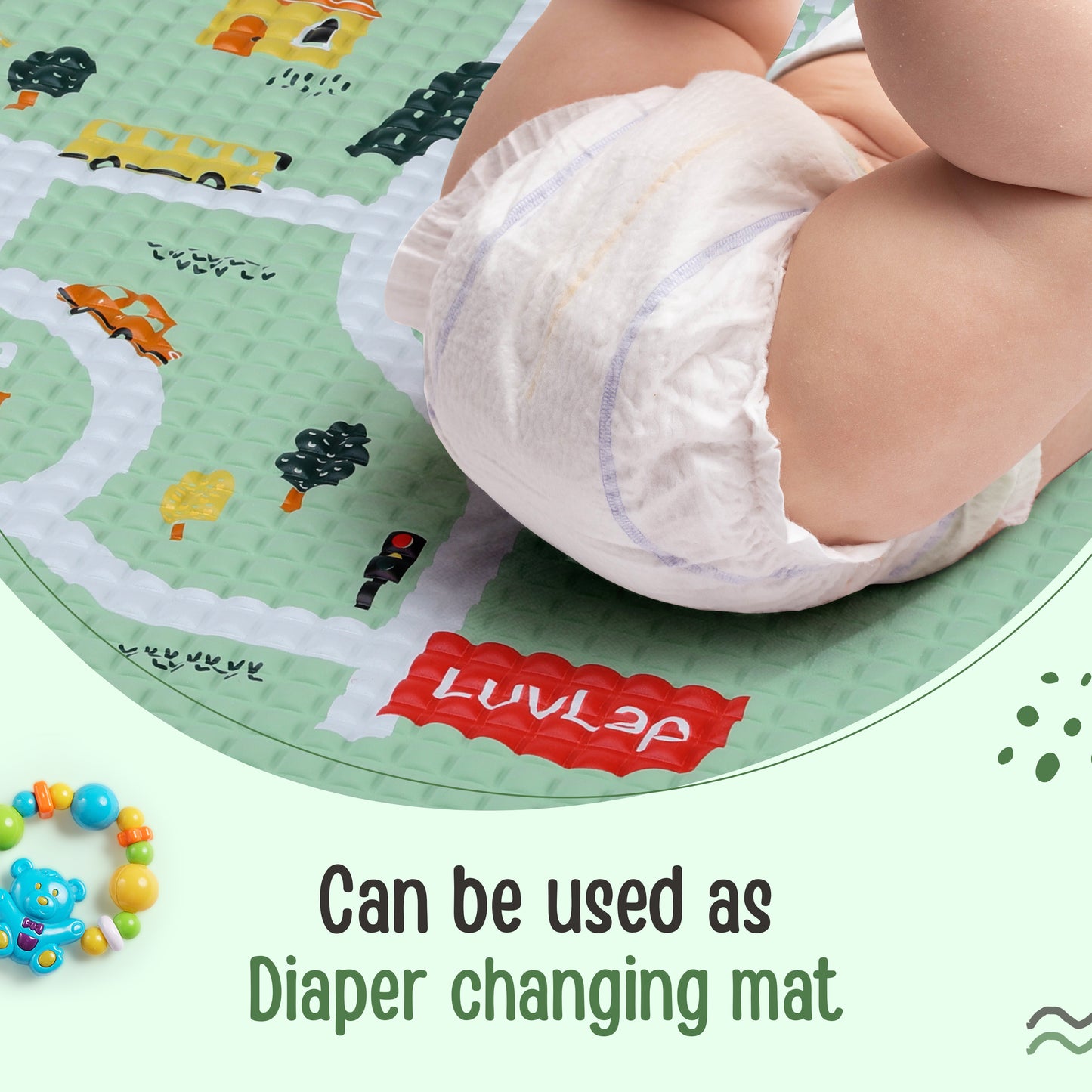 Air-Filled Waterproof Multi-Functional Baby rubber mat for Floor - Cityscape, Baby Crawling mat, Floor mat for Kids, Bed Protector, Foldable, Lightweight & Big Size 90cmx60cm, Non Toxic, Non Slip