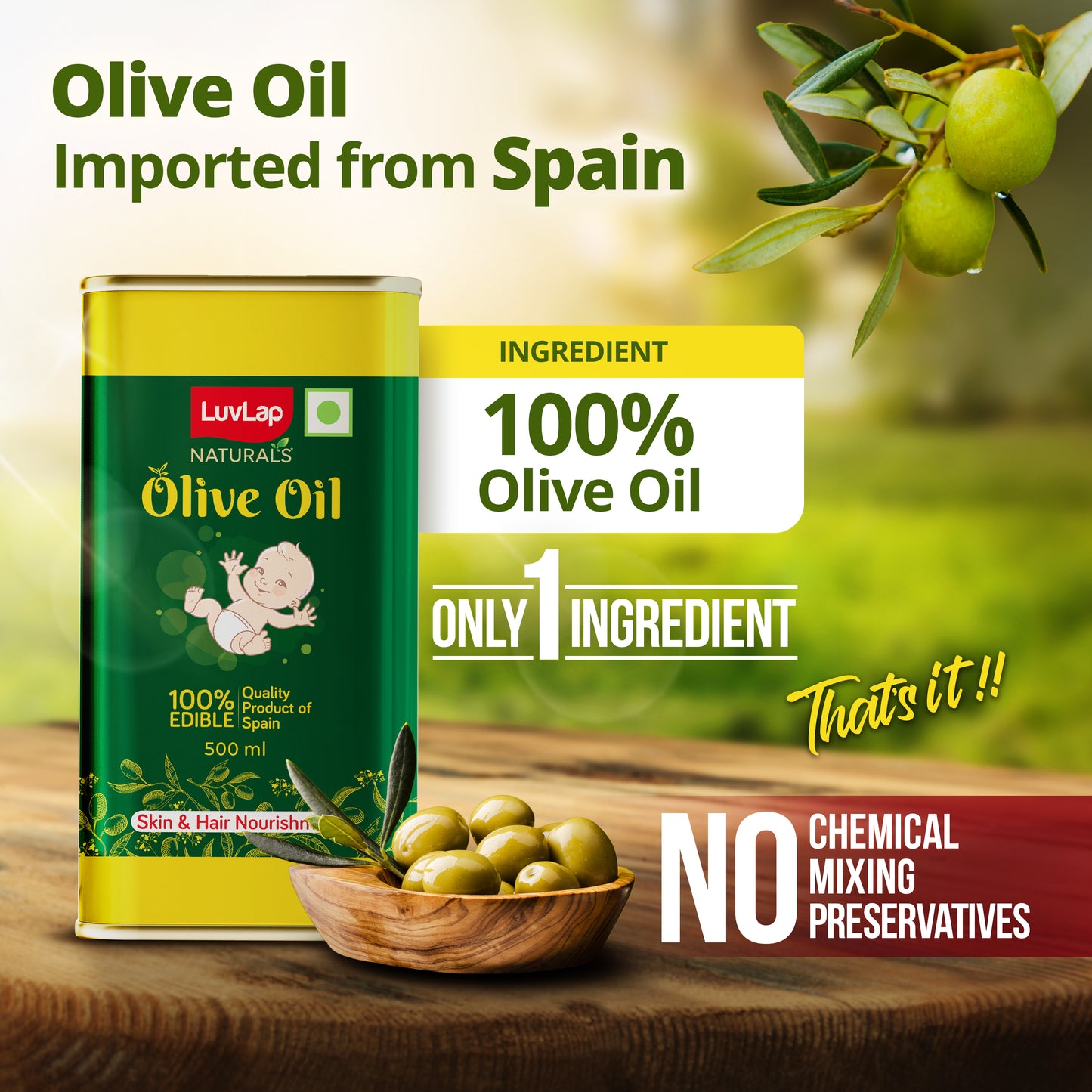 Naturals Baby Body Massage Olive Oil, 500 ML, Spanish Premium Olive Oil, Enhances Bone & Muscle Strength