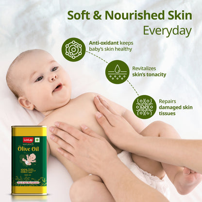 LuvLap Naturals Baby Body Massage Olive Oil, 500 ML, Spanish Premium Olive Oil, Enhances Bone & Muscle Strength