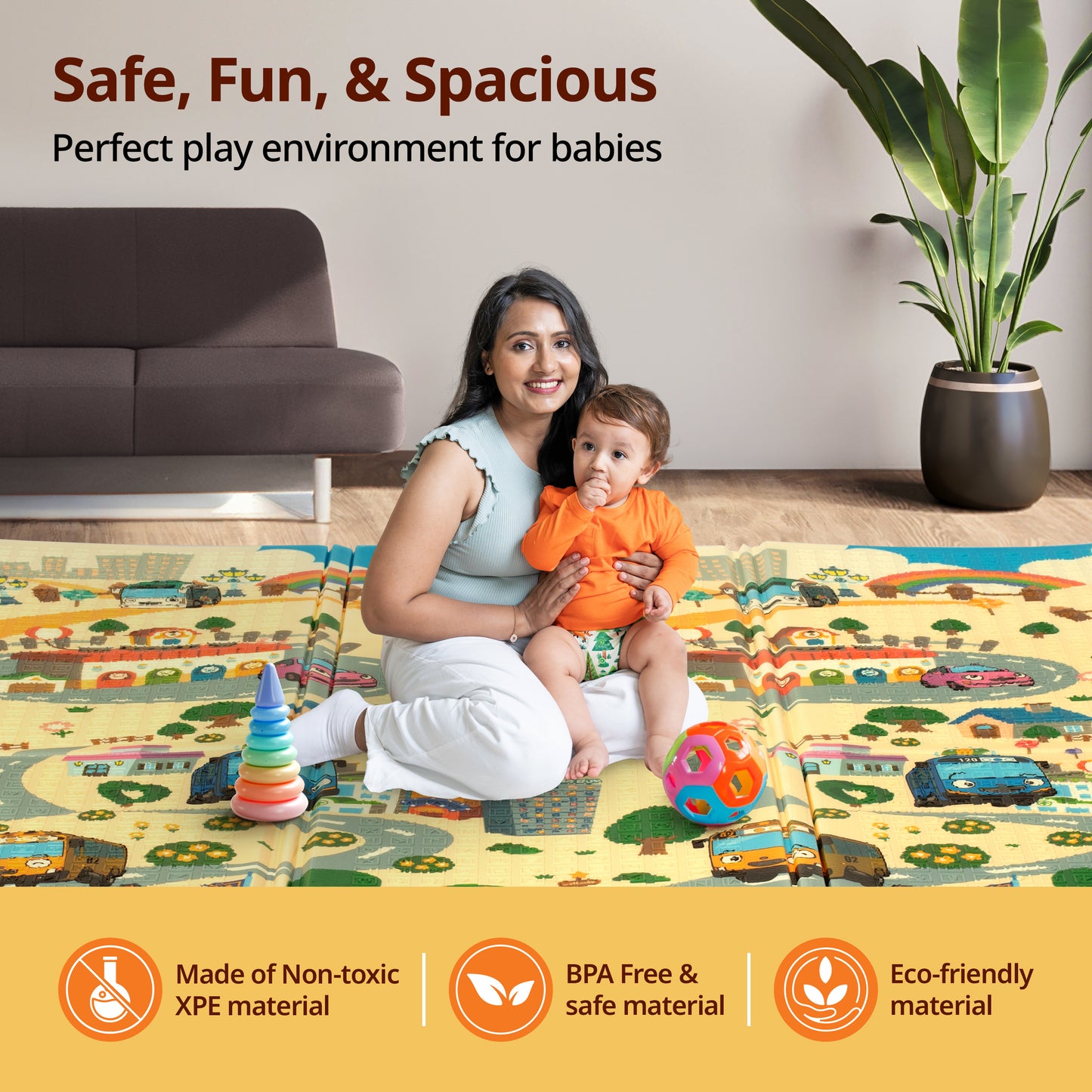 Wild Woods Double Sided Water Proof Baby Floor Mat, Multicolor, Reversible Floor mats for Kids, Baby mats for Floor, Crawling Baby, Extra Large Size, 6'5" x 4'10" (195.5cmx147cm), 0.8cm Thick