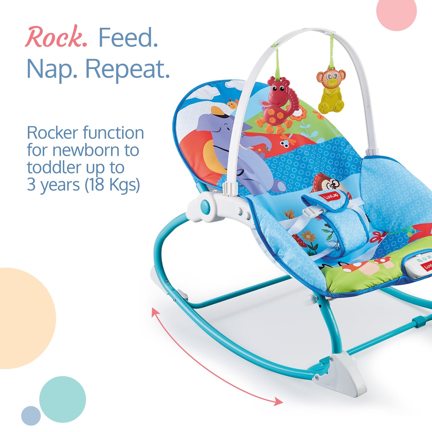 Happy Jungle Newborn to Toddler Portable Rocker Cum Bouncer, Multicolor, Giraffe