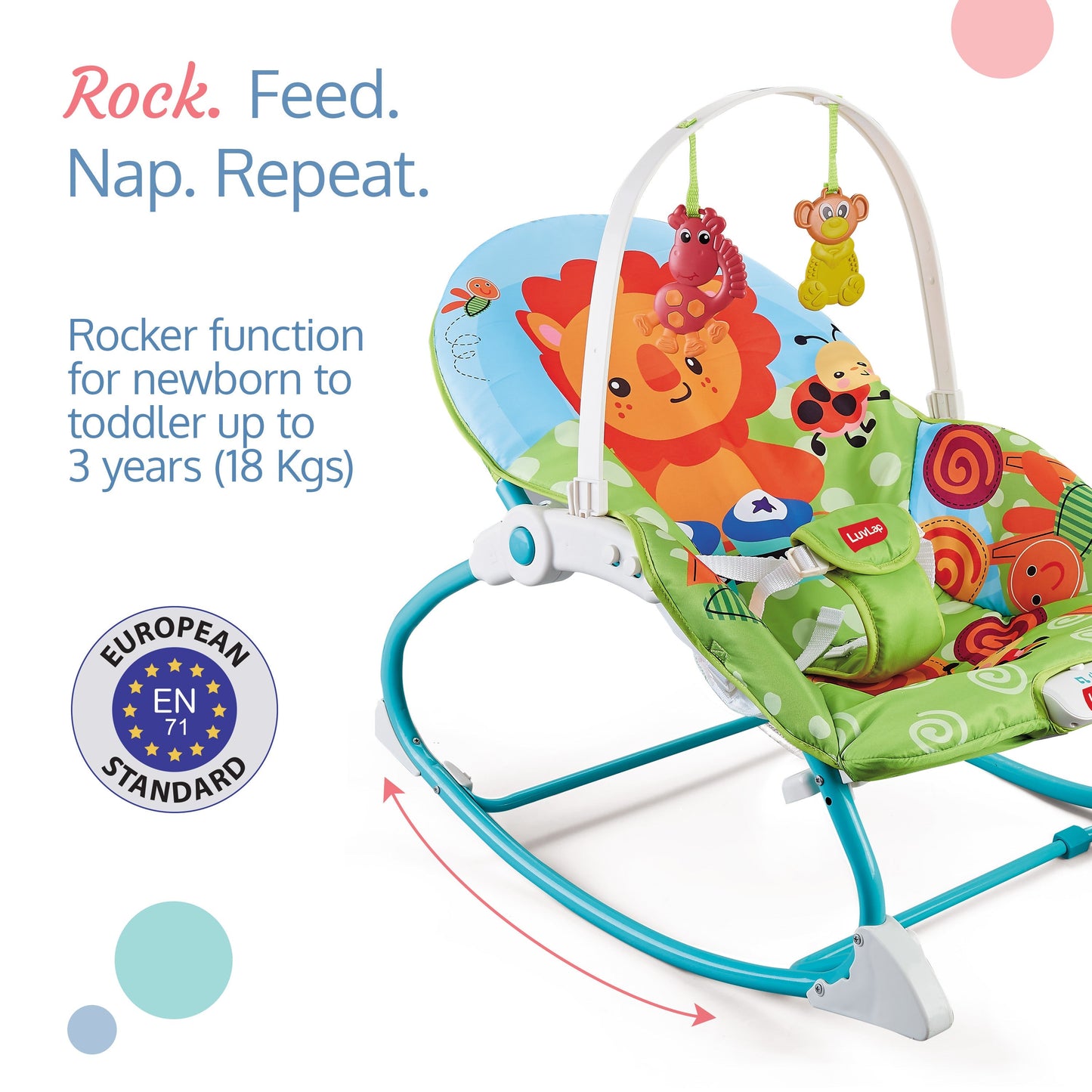 Happy Jungle Newborn to Toddler Portable Rocker Cum Bouncer, Multicolor, Lion