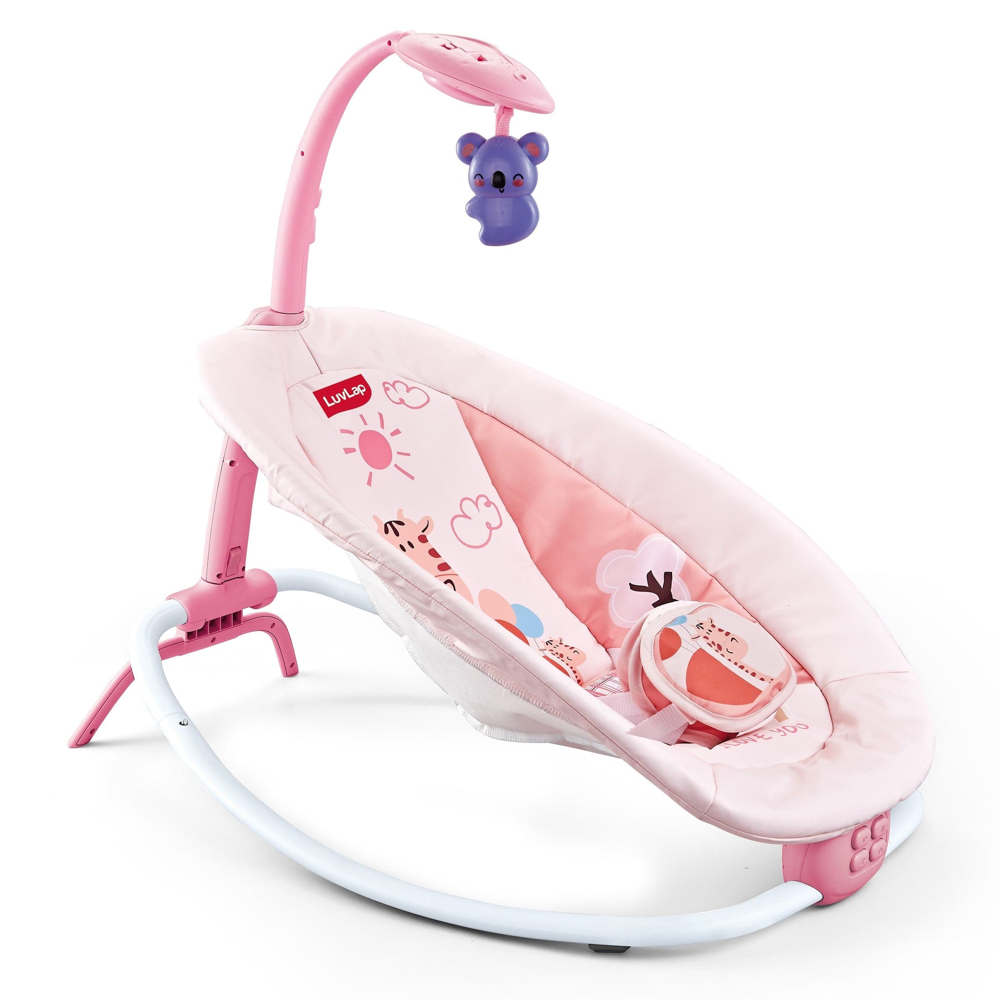 LuvLap Joy-n-Giggles Baby Rocker for Infants - Motorized Swing with soothing vibration, Music Speaker with Pre-set music, 360? rotating toybar, 3 point safety harness, Remote Control, Pink Luvlap Store LuvLap Joy-n-Giggles Baby Rocker for Infants - Motorized Swing with soothing vibration, Music Speaker with Pre-set music, 360? rotating toybar, 3 point safety harness, Remote Control, Pink Luvlap Store