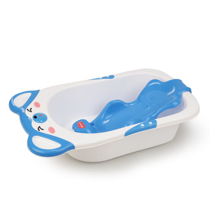 Bubble Baby Bathtub (White & Blue) & Anti Slip Baby Plastic Bath Chair (Blue)