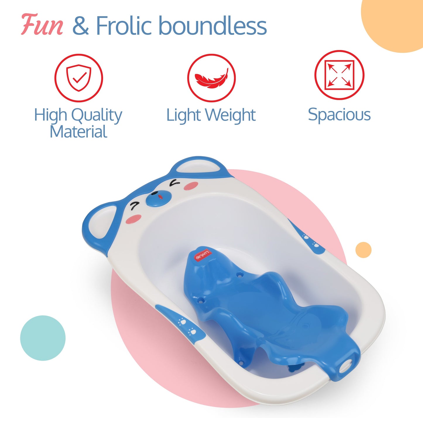 Bubble Baby Bathtub (White & Blue) & Anti Slip Baby Plastic Bath Chair (Blue)