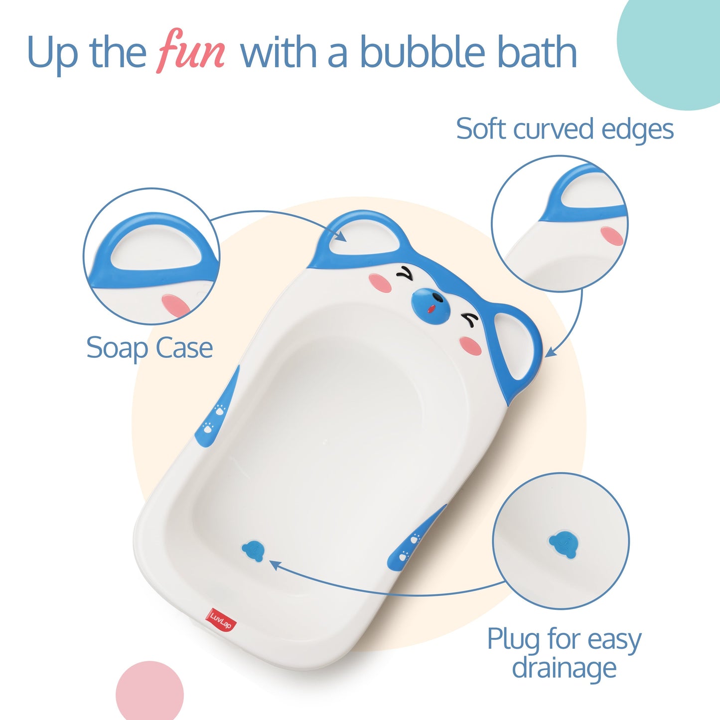 Bubble Baby Bathtub (White & Blue) & Anti Slip Baby Plastic Bath Chair (Blue)