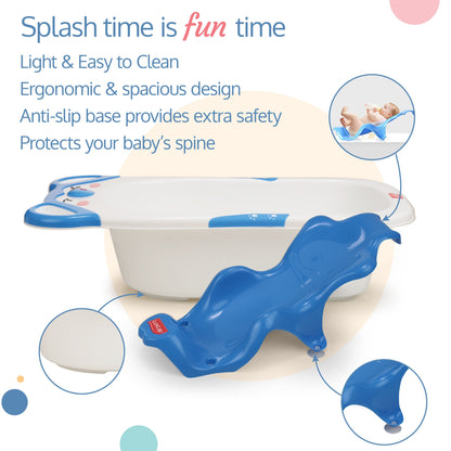 Bubble Baby Bathtub (White & Blue) & Anti Slip Baby Plastic Bath Chair (Blue)