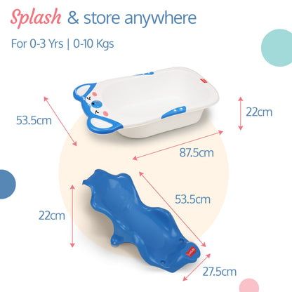 Bubble Baby Bathtub (White & Blue) & Anti Slip Baby Plastic Bath Chair (Blue)